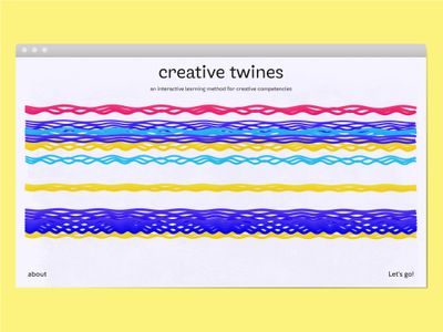 Screenshot einer Webseite. Überschrift: creative twines, darunter viele Wellenlinien in Rot, Lila, Blau und Gelb.