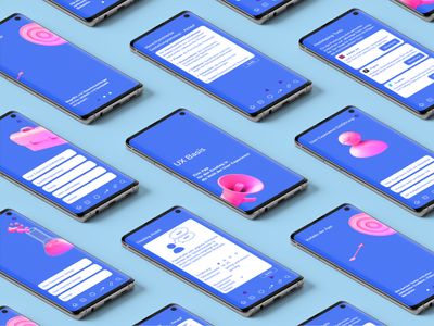 Viele Smartphones in gleichmäßigem Raster angeordnet, in isometrischer Ansicht. Die Bildschirme zeigen verschiedene Ansichten einer App.