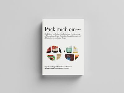 Buchcover. Titel in Serifenschrift: Pack mich ein. Darunter Fließtext, darunter kreisförmig angeschnittene Bilder von Lebensmittelverpackungen.